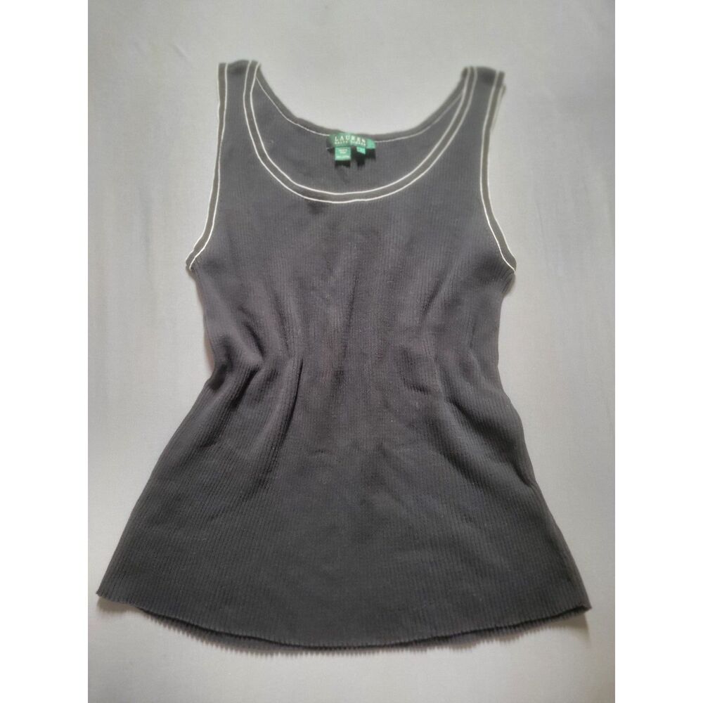 Lauren Ralph Lauren Black Ribbed Tank Top White Contrast Trim Size L